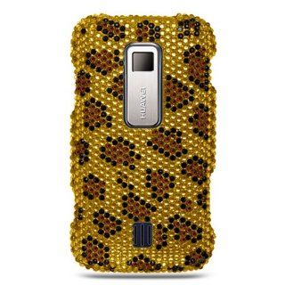 Full Diamond Rhinestone Gold Leopard Premium Design Snap On Hard Cover Case for Huawei Ascend M860 + Luxmo Brand Car Charger Cell Phones & Accessories
