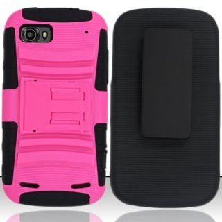 For ZTE Warp Sequent / Warp 2 N861 (Boost)   Heavy Duty Armor Style 2 Case w/ Holster   Black/Hot Pink AM2H: Cell Phones & Accessories