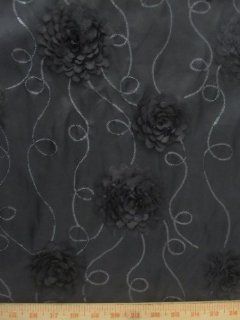 Floral/Rose Taffeta Sequin Fabric   Black   55" Sold by the Yard