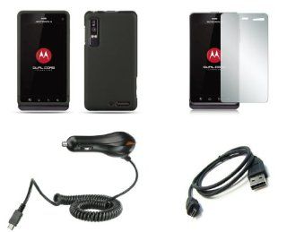 Motorola Droid 3 XT862 (Verizon) Premium Combo Pack   Black Rubberized Shield Hard Case Cover + Atom LED Keychain Light + Screen Protector + Micro USB Data Cable + Car Charger Cell Phones & Accessories