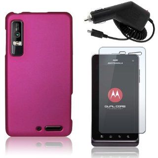 Motorola Droid 3 XT862 / MileStone 3 XT883   Hot Pink Rubberized Hard Plastic Skin Case Cover + Car Charger + Clear Screen Protector [AccessoryOne Brand]: Cell Phones & Accessories