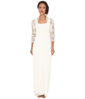 Adrianna Papell Lace Stretch Tulle Gown Womens Dress (White)