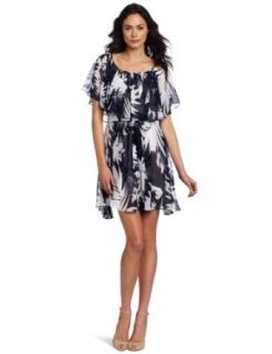 Vince Camuto Women's Abstract Leaf Tie Waist Dress, Blue Night, 10 at  Womens Clothing store: