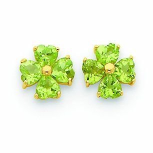 2.1 Carat 14K Gold Heart shaped Peridot Flower Post Earrings: Stud Earrings: Jewelry