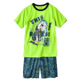 Cherokee Boys 2 Piece Lion Short Sleeve Tee and Short Pajama Set   Lime XS