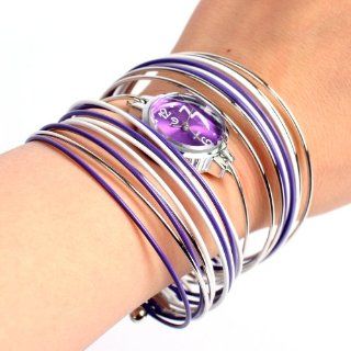 Shot in Fashion Women's Girls Bracelet Quartz Wrist Watch Bangle Purple+ White: Watches