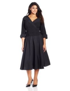 Jessica Howard Women's Plus Size 3/4 Sleeve Collared Flare Dress, Black, 14W