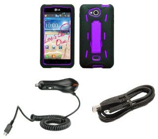 LG Spirit 4G MS870   Accessory Kit   Black / Purple Rugged Hybrid Kick Stand Case + Atom LED Keychain Light + Micro USB Data Cable + Car Charger: Cell Phones & Accessories