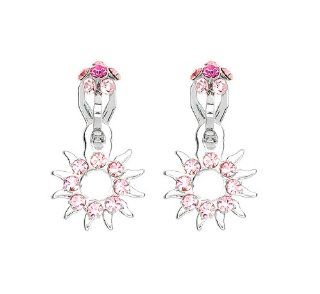 Perfect Gift   High Quality Elegant Sun Shape Non Piercing Earrings with Pink Swarovski Crystals (870) Glamorousky Jewelry