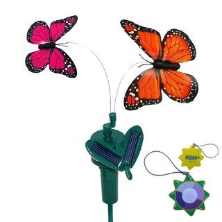 HQRP 2 Solar Powered Flying Fluttering Butterflies Orange Monarch and Pink Monarch for Garden Plants Flowers plus HQRP UV Chain / UV Radiation Health Meter : Solar Panels : Patio, Lawn & Garden