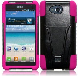 For LG Spirit 4G MS870 T Stand Kickstand Hybrid Double Layer Hard Case Cover BLACK/HOT PINK Accessory: Cell Phones & Accessories