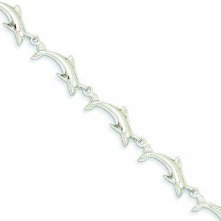 Genuine 14K White Gold Dolphin Bracelet 7 Inches 6 Grams Of Gold 100% Satisfaction Guaranteed.: Mireval: Jewelry
