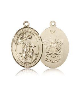 Large Detailed Men's 14kt Solid Gold Pendant Guardian Angel/Paratrooper Medal 1 x 3/4 Inches  7118  Comes with a Black velvet Box: Pendant Necklaces: Jewelry
