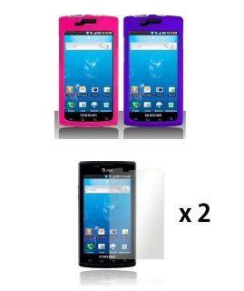 Samsung Captivate i897 (Galaxy S)   2 Hard Rubberized Cases (Hot Pink, Purple) / 2 Screen Protectors: Cell Phones & Accessories