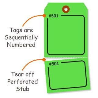 Blank   Fluorescent Green Numbered Tag with Tear Stub, 100 Tags / Pack, 2.875" x 5.75" : Office Products : Office Products