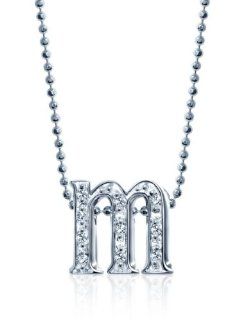 Alex Woo "Little Letters" Diamond and 14k White Gold Letter M Pendant Necklace, 16": Jewelry