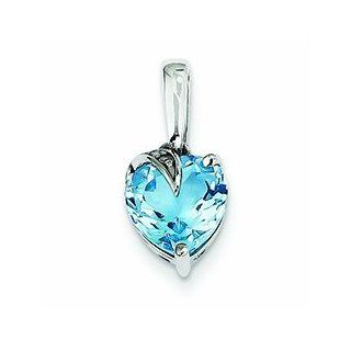 2.4 Carat 14K Gold Whtie Gold Blue Topaz & Diamond Heart Pendant: Jewelry