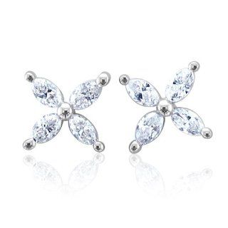 14k White Gold Clovers Marquise Diamond Earrings Studs (GH, I1 I2, 0.35 carat) Diamond Delight Jewelry