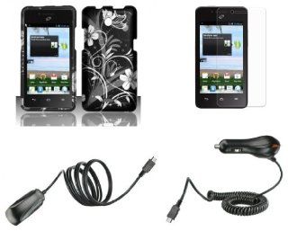 Huawei Ascend Plus H881C (Straight Talk, Net 10, Tracfone)   Accessory Combo Kit   Silver Meadow Butterfly Flower on Black Design Shield Case + Atom LED Keychain Light + Screen Protector + Wall Charger + Car Charger: Cell Phones & Accessories