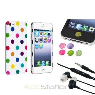 NEW YEAR !!! Bargain 2014 deal Dot Button Sticker+Design White POLKA DOTS Case FOR iPhone 5S 5 5G+Black Headset PlEASE CHOOSE 1 COLOR: Cell Phones & Accessories