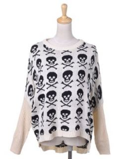 Anna Kaci S/M Fit Beige Dolman Sleeve Black Pirate Skull Print Pullover Sweater at  Womens Clothing store