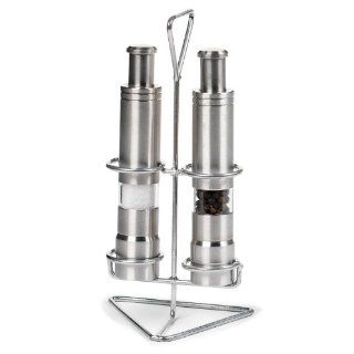 Vic Firth Pump and Grind Salt and Pepper Grinder with Stand, Silver, Set of 3: Kitchen & Dining