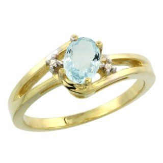 10K Yellow Gold Natural Aquamarine Ring Oval 6x4 Stone Diamond Accent, sizes 5 10: Jewelry