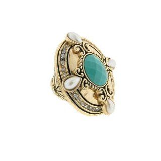 Ring 884 40 Oval Pearls Turquoise Gold Plated: Pearl Rings For Women: Jewelry