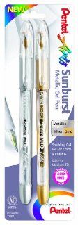 Pentel Arts Sunburst Metallic Gel Pen, Medium Line, Permanent, Gold and Silver Ink, 2 Pack (K908BPXZ) : Gel Ink Rollerball Pens : Office Products