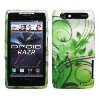 Silver Green Flower Vine Design Rubberized Snap on Hard Cover Protector Shell Skin Case for Verizon Motorola DROID RAZR XT912 + LCD Screen Guard Film + Mini Phone Stand + Case Opener: Cell Phones & Accessories
