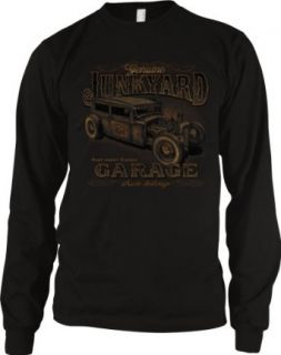 Genuine Junkyard Garage, Hot Rod Men's Long Sleeve Thermal, Rest Never Sleeps Auto Salvage, Junkyard Rat Design Men's Thermal Shirt: Clothing
