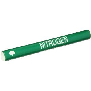 Brady 4099 A B 915 Coiled Printed Plastic Sheet, White on Green BradySnap On Pipe Marker for 3/4" to 1 3/8" Outside Pipe Diameter, Legend "Nitrogen": Industrial Pipe Markers: Industrial & Scientific