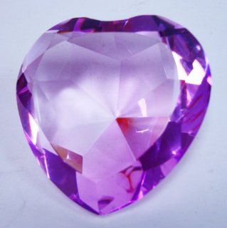 Light Purple Glass Heart Shaped Diamond Jewel Paperweight 3.25"  Paper Weights 