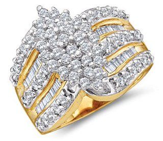 Diamond Cluster Ring Womens Anniversary 10k Yellow Gold (1.02 Carat): Jewel Tie: Jewelry