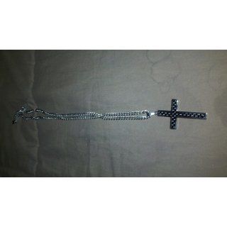 Black Carbon Fiber and Polished Stainless Steel Cross Necklace on 24 Inch Chain: West Coast Jewelry: Jewelry
