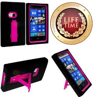 myLife (TM) Black + Hot Pink Armorsuit Defender (Built In Kickstand) Tough Case for the Nokia Lumia 920, 920.2, 920T and 920 4G Camera Smartphone (Durable External Silicone Bumper Grip Gel + Hard Internal 2 Piece Snap Guard + Lifetime Warranty + Sealed Ins