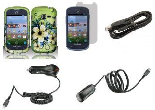 Samsung Galaxy Centura S738C   (Straight Talk, Net10, Tracfone)   Accessory Combo Kit   Green Hibiscus Butterfly Flower Design Shield Case + Atom LED Keychain Light + Screen Protector + Wall Charger + Car Charger + Micro USB Cable: Cell Phones & Access