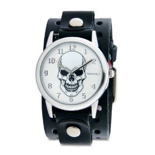 Nemesis Women's PR921S Punk Rock Collection Silver Mystery Skull Leather Cuff Band Watch: Watches