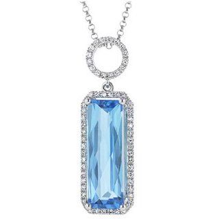 14K White Gold 4.94cttw Round Shaped White Brilliant Diamond & Octagon Shaped Blue Topaz Gemstone Necklace: Jewelry