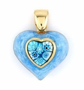 925 Silver Blue Millacreli Murano Glass Heart Pendant: Jewelry
