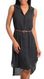Stanzino Women's Sleeveless Button Down Belted Shirt Dress BLACK S at  Womens Clothing store: