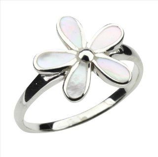 Mother of Pearl & 925 Sterling Silver Flower Ring Jewelry