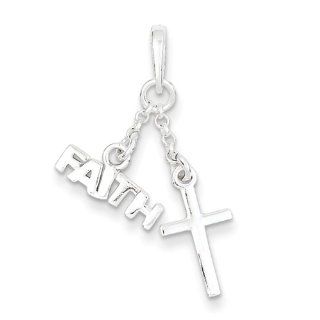 925 Sterling Silver Polished Faith & Cross Pendant 32mmx15mm: Jewelry