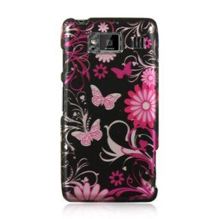 VMG 2 Item Combo Cell Phone Case Cover For Motorola Droid RAZR MAXX HD XT926M Image Design   Pink Black Floral Butterflies Flower Hard 2 Pc Plastic Snap On + LCD Clear Screen Saver Protector *** For "RAZR MAXX HD" Model Only *** Cell Phones &