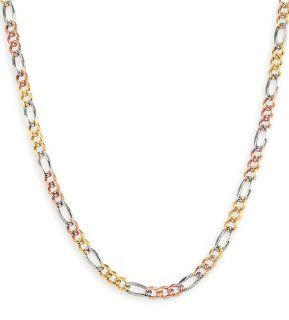 New 14k Tri Color Gold Figaro Chain Link Necklace 4.4mm: Jewelry