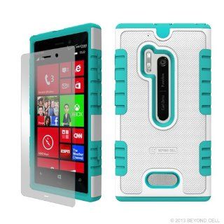 MINITURTLE, High Impact Heavy Duty Duo Shield Protective Hybrid Hard Phone Case Cover and Screen Protector Film for Windows Phone 8 Smartphone Nokia Lumia 928 /Verizon (White / Baby Blue): Cell Phones & Accessories