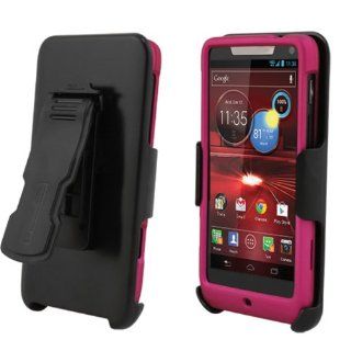 Motorola Droid RAZR Mini XT907 Rose Pink Cover Case + Kickstand Belt Clip Holster + Naked Shield Screen Protector: Cell Phones & Accessories