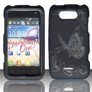 2d Butterfly on Black Lg Motion 4g Ms770/ Lg Optimus Regard (Metropcs, Cricket) Case Cover Hard Phone Snap on Cover Case Protector Case: Cell Phones & Accessories