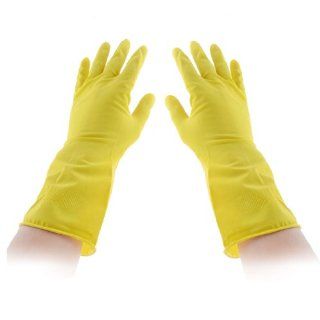 Houseworking Yellow Rubber Dish Clothes Washing Cleaning Gloves Pair: Kitchen & Dining