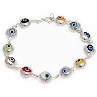 Evil Eye Bracelet Sterling Silver and Colorful Italian Murano Glass Beads: Jewelry